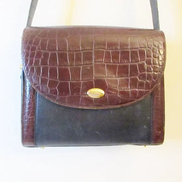 Vintage Bally Black Leather and Brown Croc Embossed Crossbody/Shoulder Handbag - Picture 1 of 15